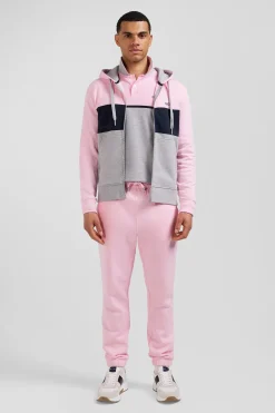 Sweatshirt à capuche zippé colorblock en coton rose coupe Regular