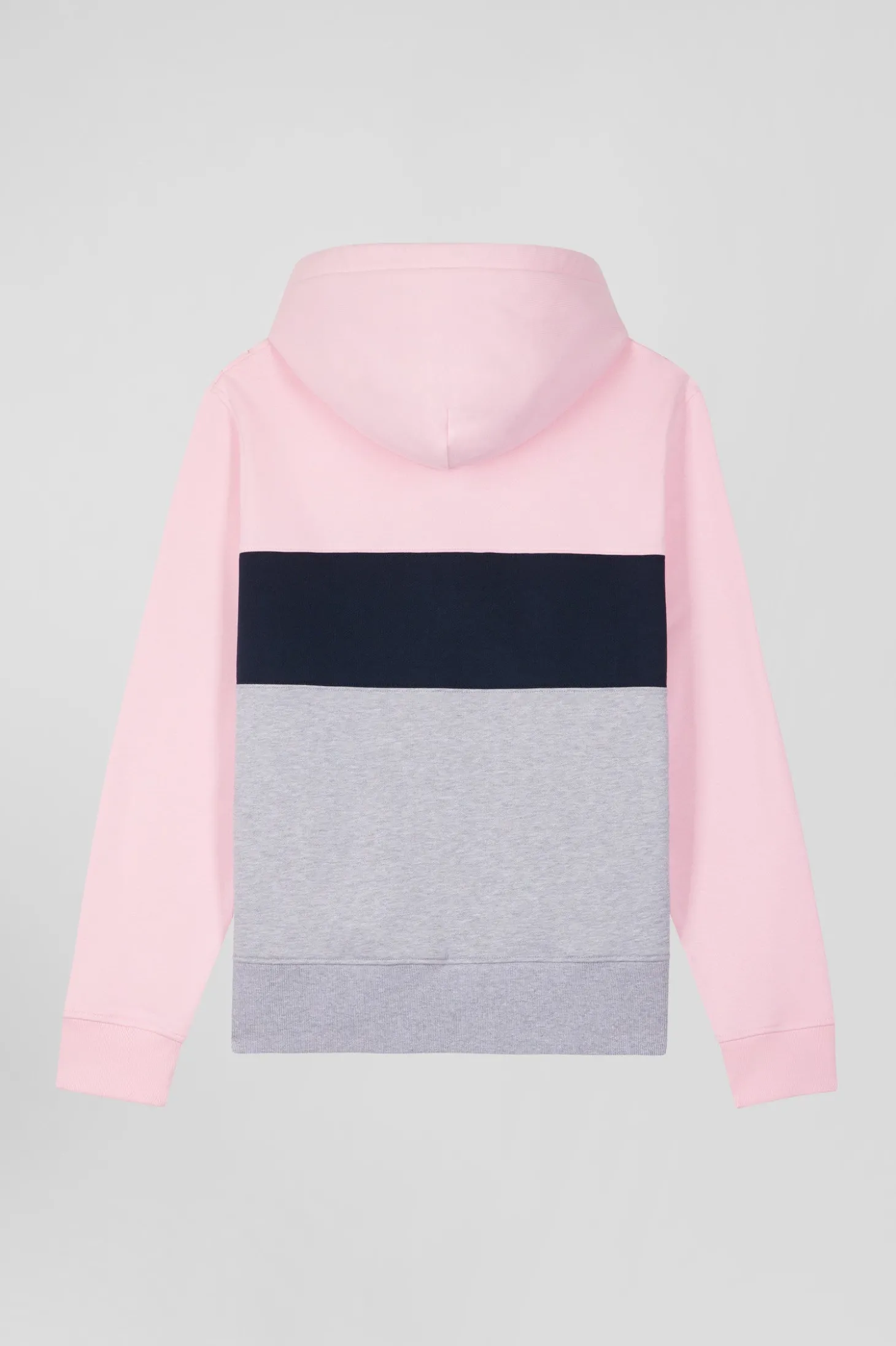 Sweatshirt à capuche zippé colorblock en coton rose coupe Regular