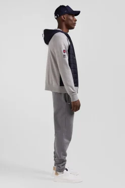 Sweatshirt à capuche zippé XV de France en coton mélangé et parmenture gris coupe Regular