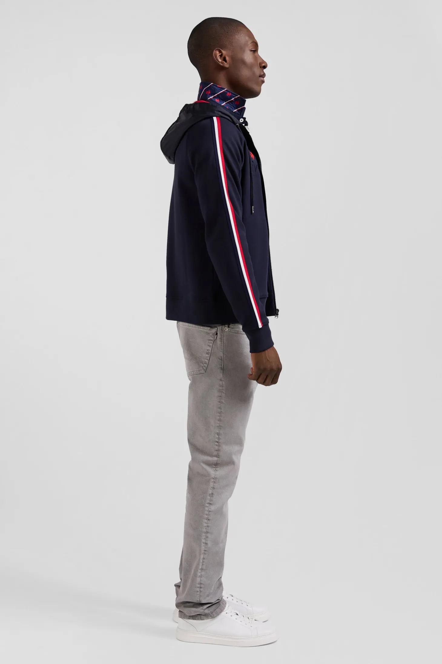 Sweatshirt à capuche zippé XV de France en coton mélangé bleu marine coupe Regular