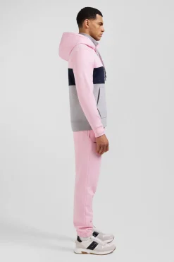 Sweatshirt à capuche zippé colorblock en coton rose coupe Regular