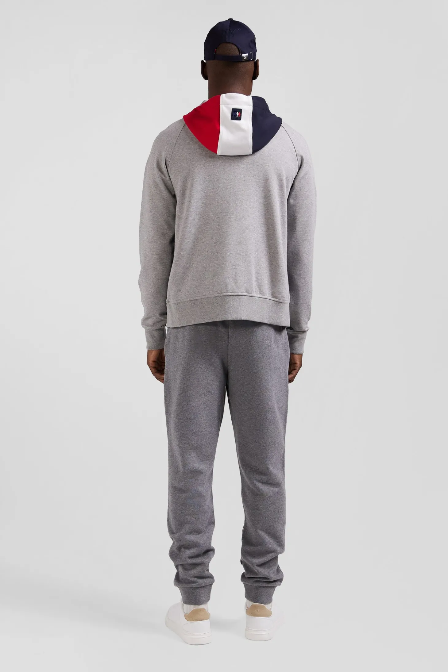Sweatshirt à capuche zippé XV de France en coton mélangé et parmenture gris coupe Regular