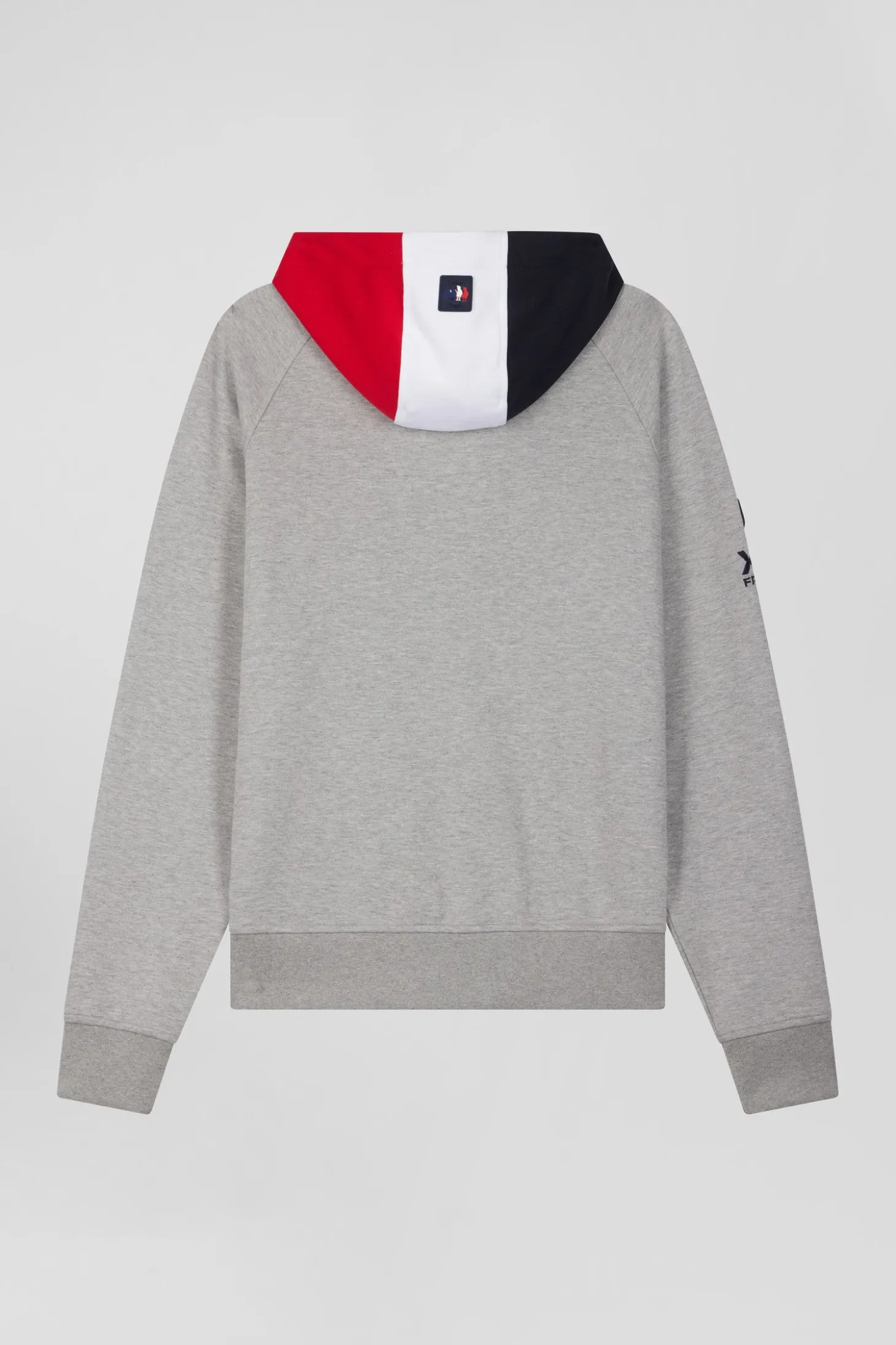Sweatshirt à capuche zippé XV de France en coton mélangé et parmenture gris coupe Regular