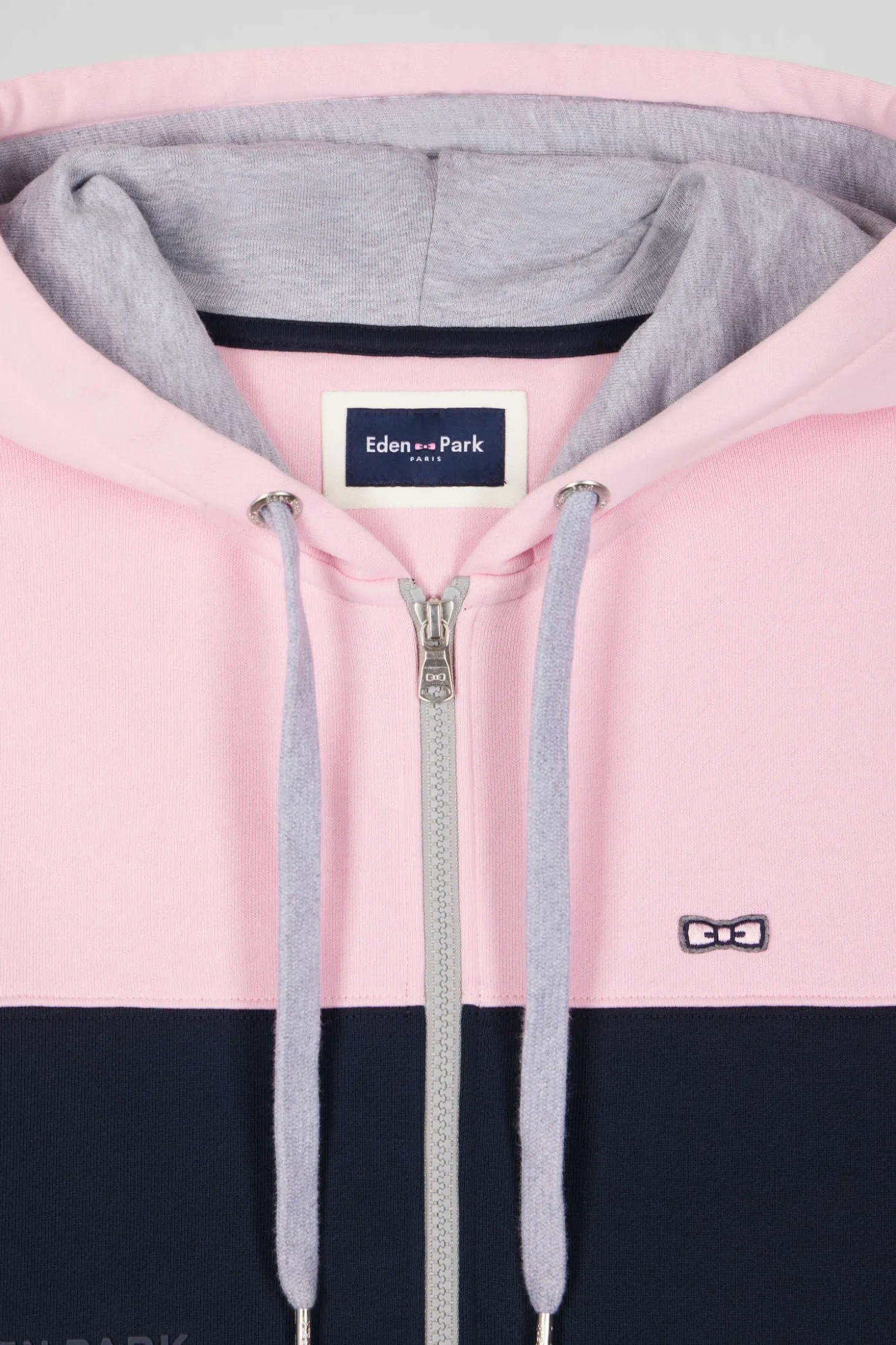 Sweatshirt à capuche zippé colorblock en coton rose coupe Regular