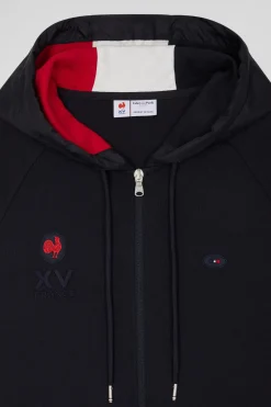 Sweatshirt à capuche zippé XV de France en coton mélangé bleu marine coupe Regular