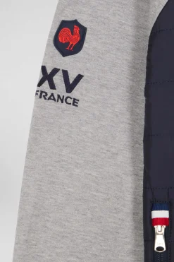 Sweatshirt à capuche zippé XV de France en coton mélangé et parmenture gris coupe Regular