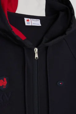 Sweatshirt à capuche zippé XV de France en coton mélangé bleu marine coupe Regular