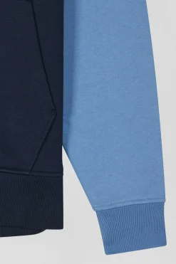 Sweatshirt à capuche zippé colorblock en coton bleu coupe Regular