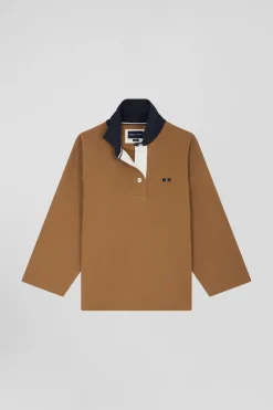Sweatshirt à col maillot en coton camel coupe Relaxed