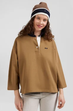 Sweatshirt à col maillot en coton camel coupe Relaxed