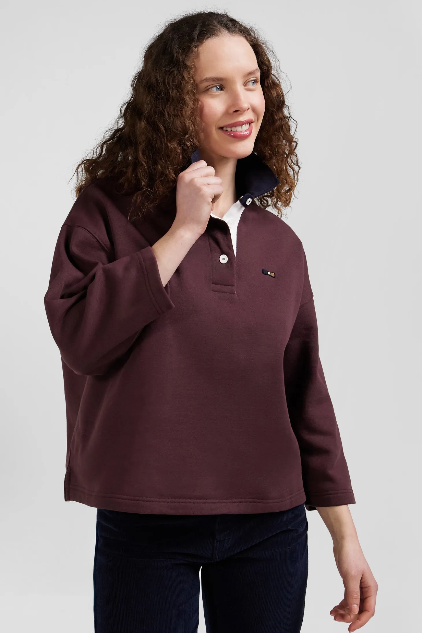 Sweatshirt à col maillot en coton bordeaux coupe Relaxed