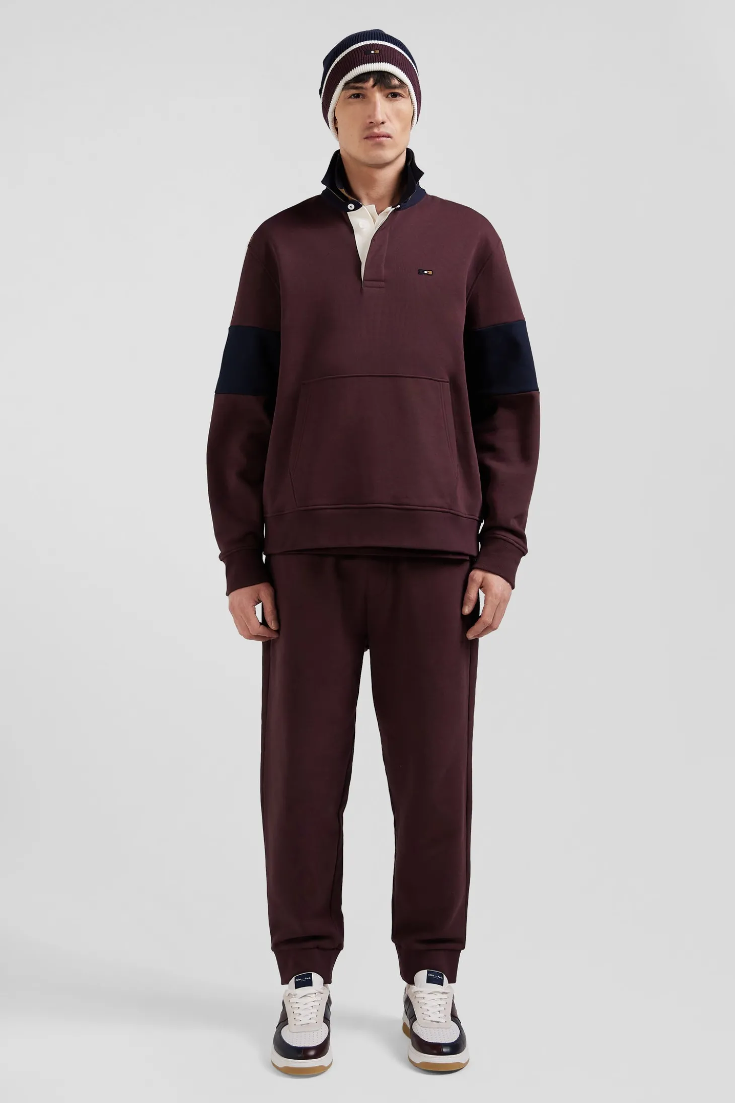 Sweatshirt col maillot en coton bordeaux coupe Relaxed