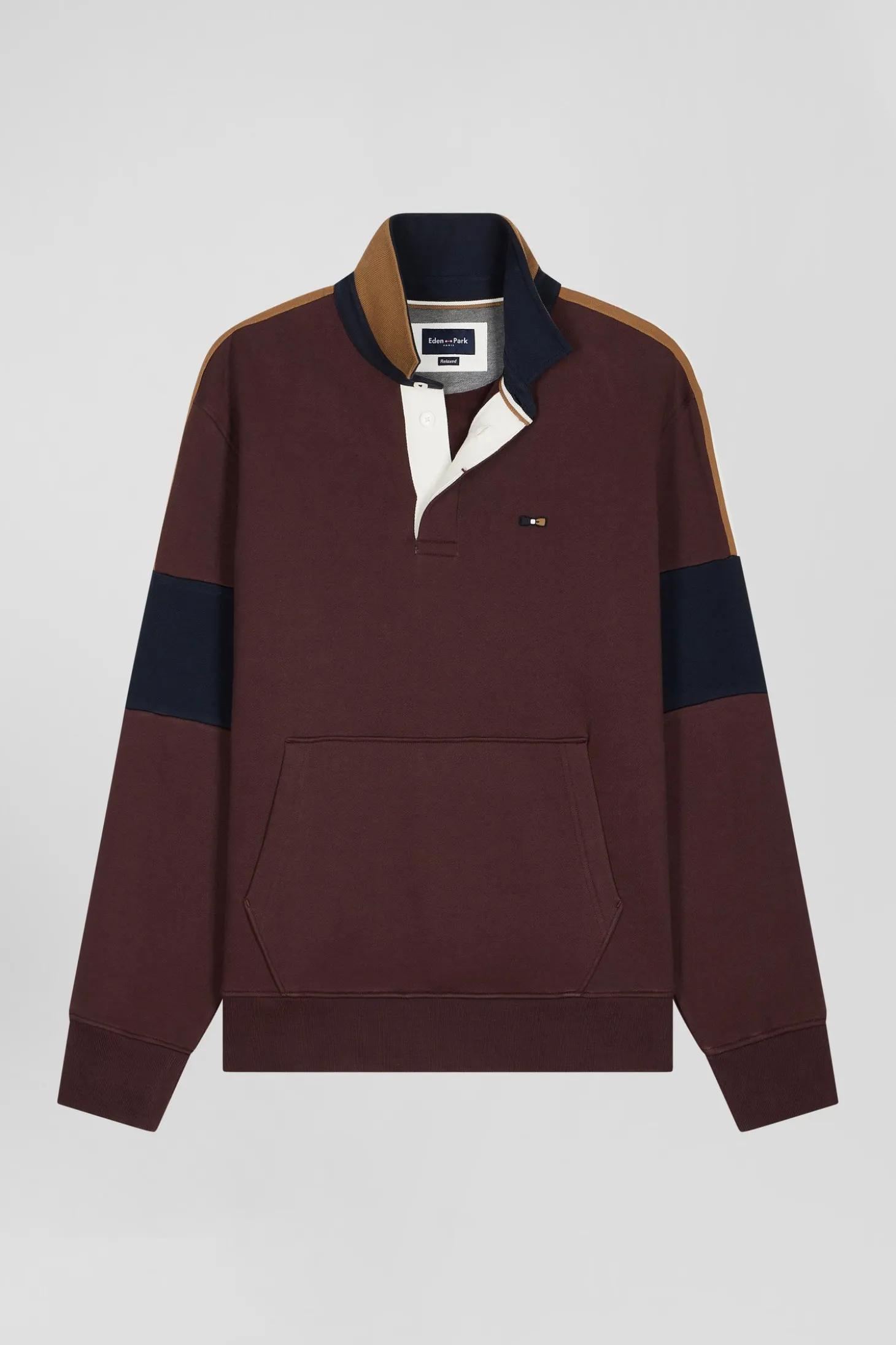 Sweatshirt col maillot en coton bordeaux coupe Relaxed