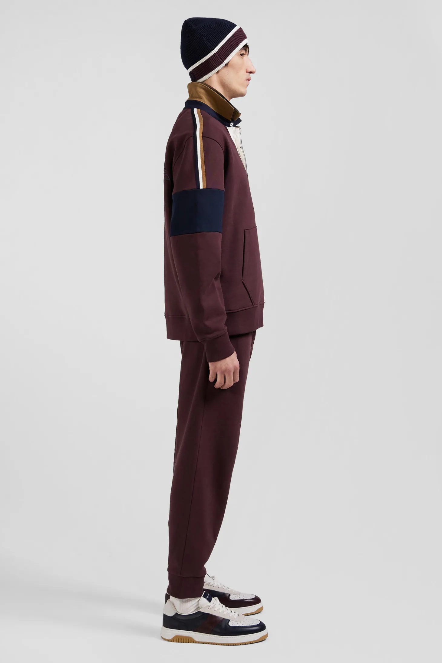 Sweatshirt col maillot en coton bordeaux coupe Relaxed