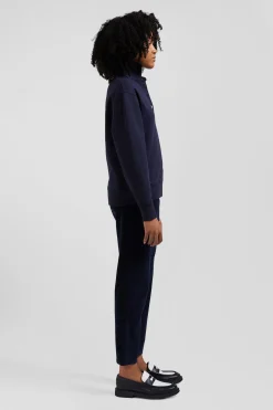 Sweatshirt col maillot en coton mélangé marine broderie dos coupe Relaxed