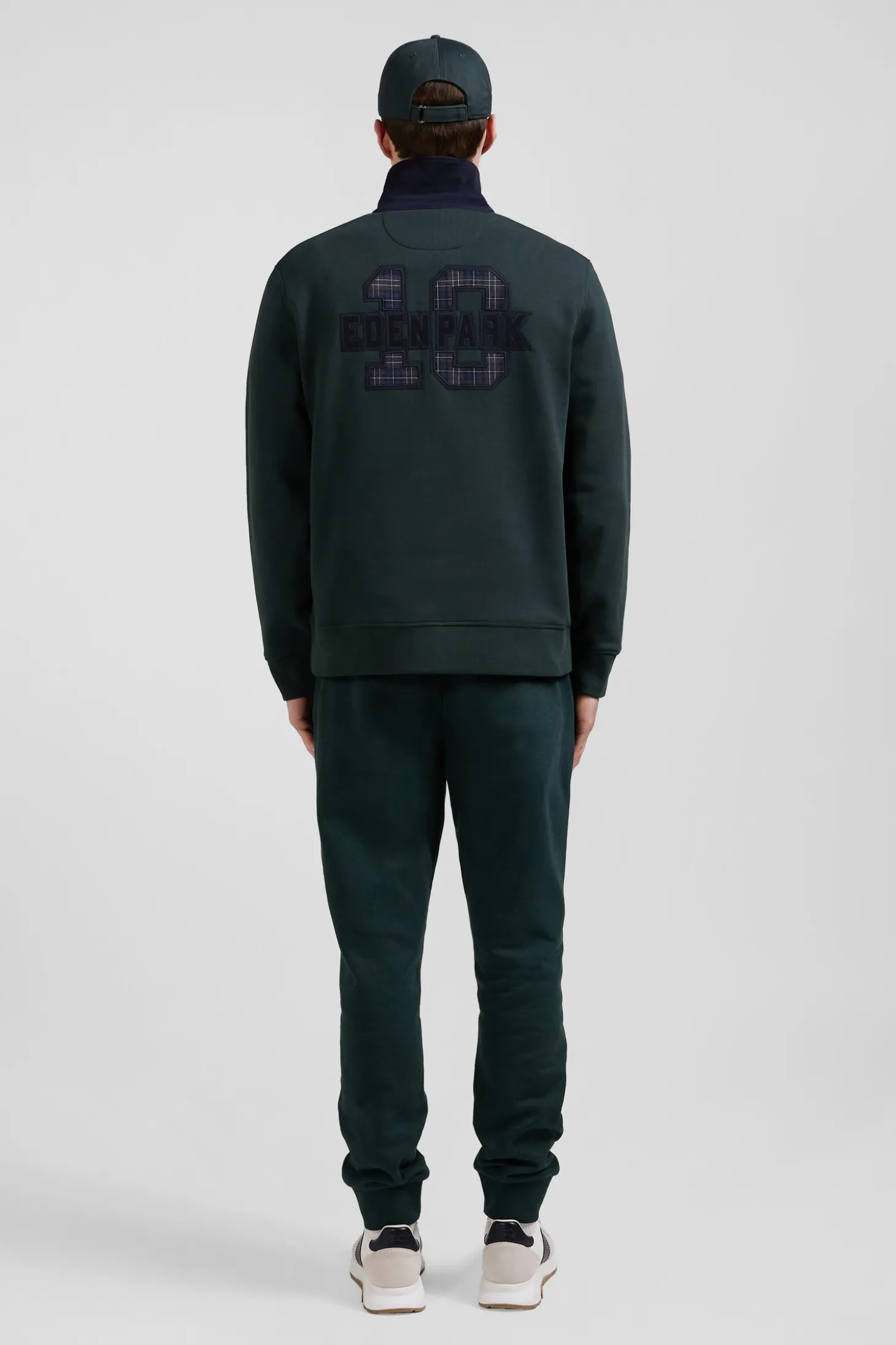 Sweatshirt col maillot en coton mélangé vert coupe Relaxed tissu carreaux