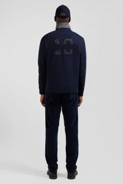 Sweatshirt col maillot en coton mélangé bleu marine coupe Relaxed application tissus carreaux