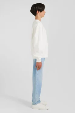 Sweatshirt col rond en coton écru coupe Oversized