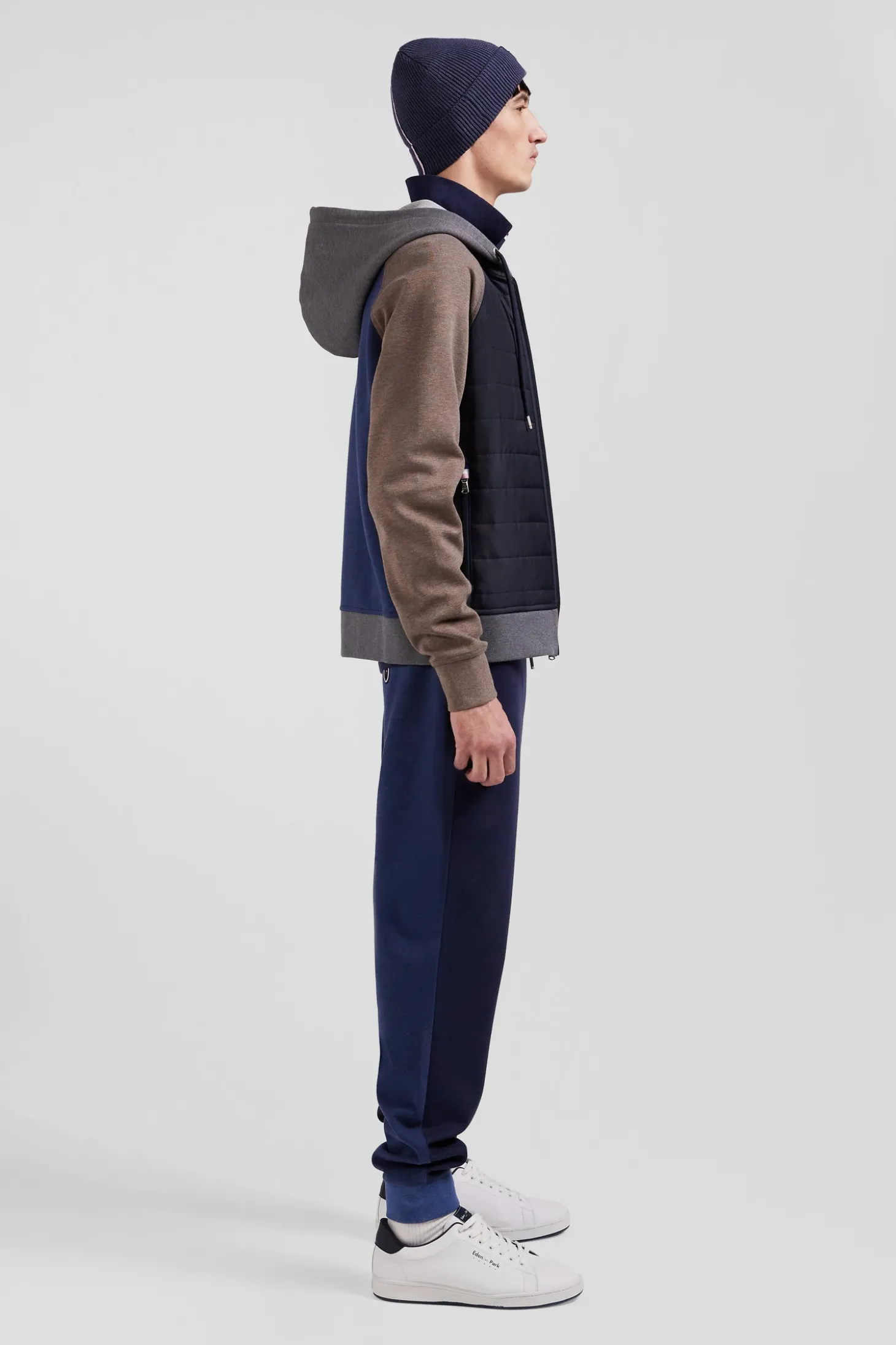 Sweatshirt en coton mélangé parmenture matelassée gris coupe Regular