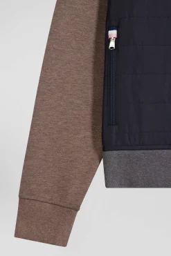 Sweatshirt en coton mélangé parmenture matelassée gris coupe Regular