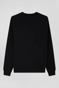 Sweatshirt en coton noir à impression velours floqué coupe Relaxed