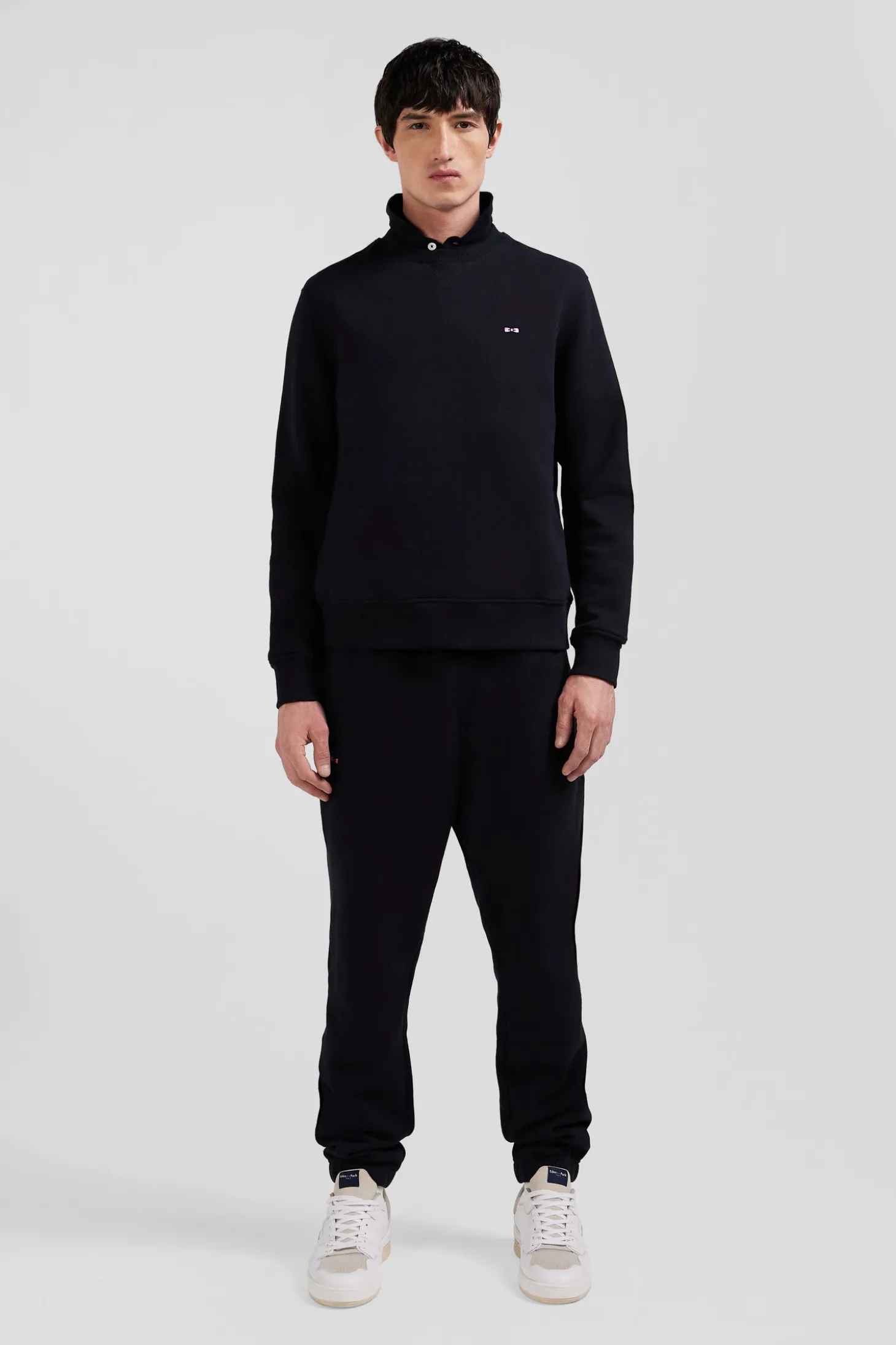Sweatshirt en molleton coton uni noir coupe Regular
