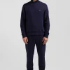 Sweatshirt en molleton coton uni bleu marine coupe Regular