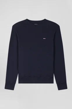 Sweatshirt en molleton coton uni bleu marine coupe Regular