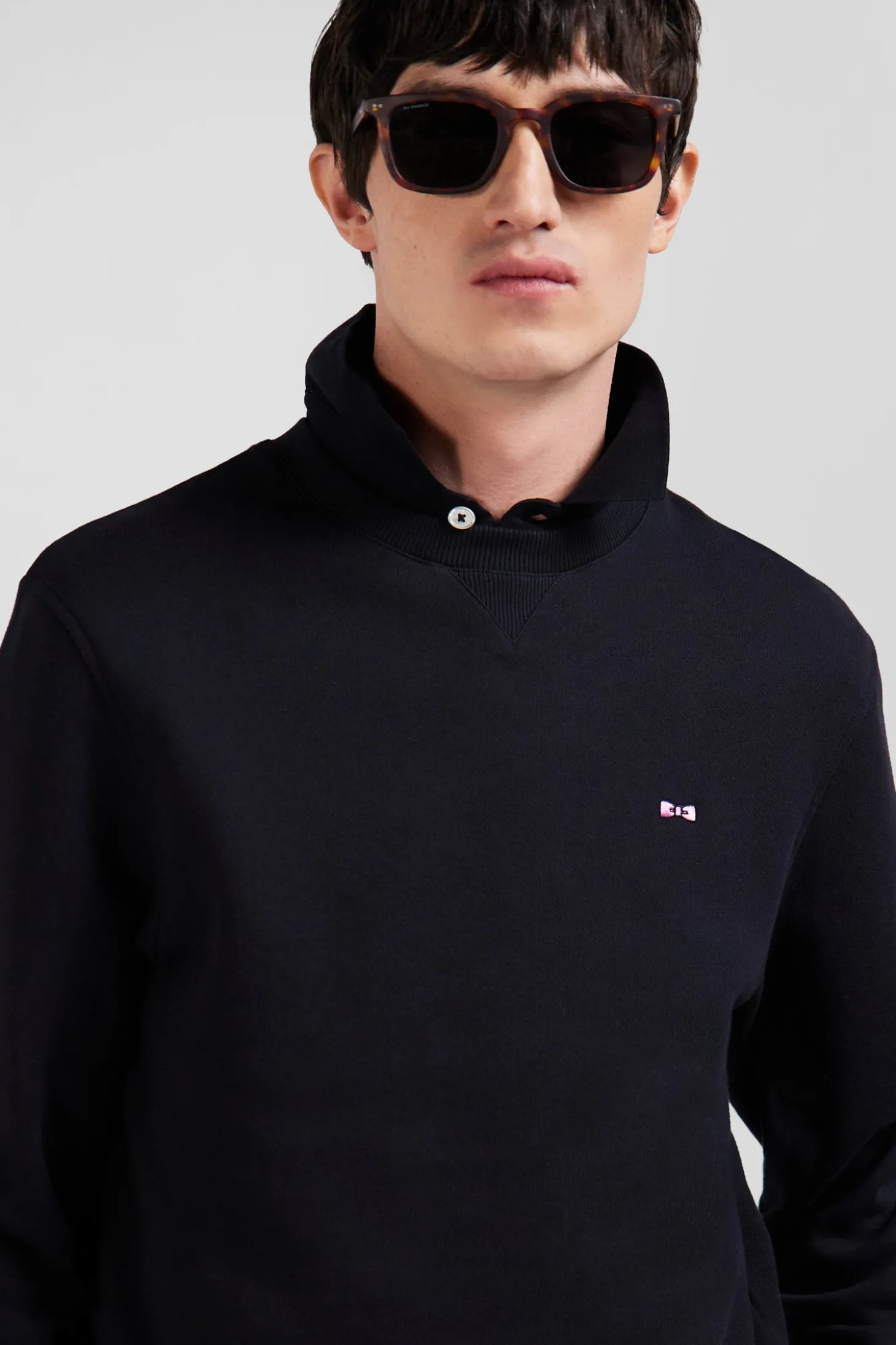 Sweatshirt en molleton coton uni noir coupe Regular