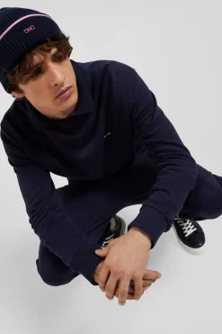 Sweatshirt en molleton coton uni bleu marine coupe Regular