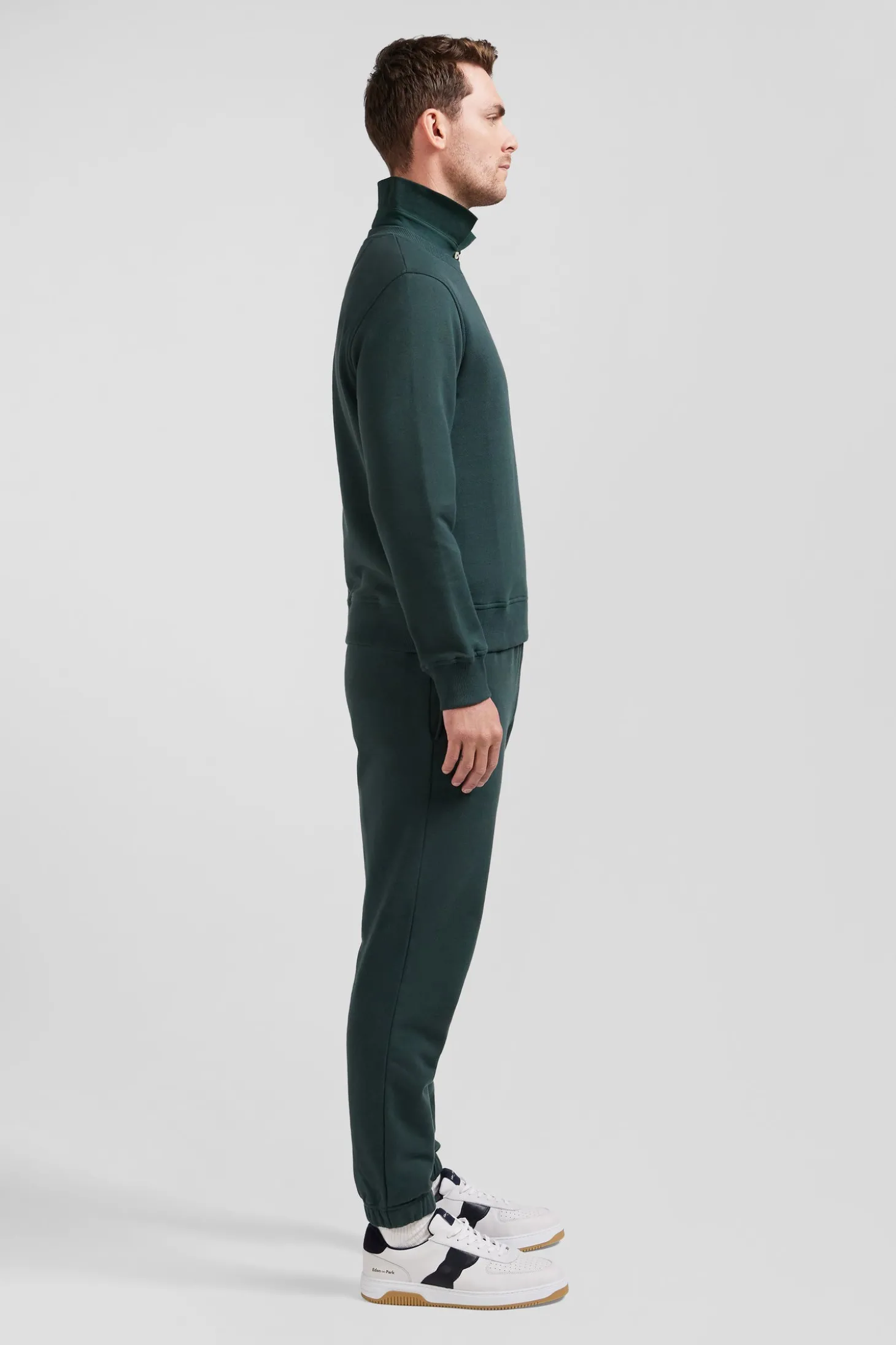 Sweatshirt en molleton coton uni vert coupe Regular