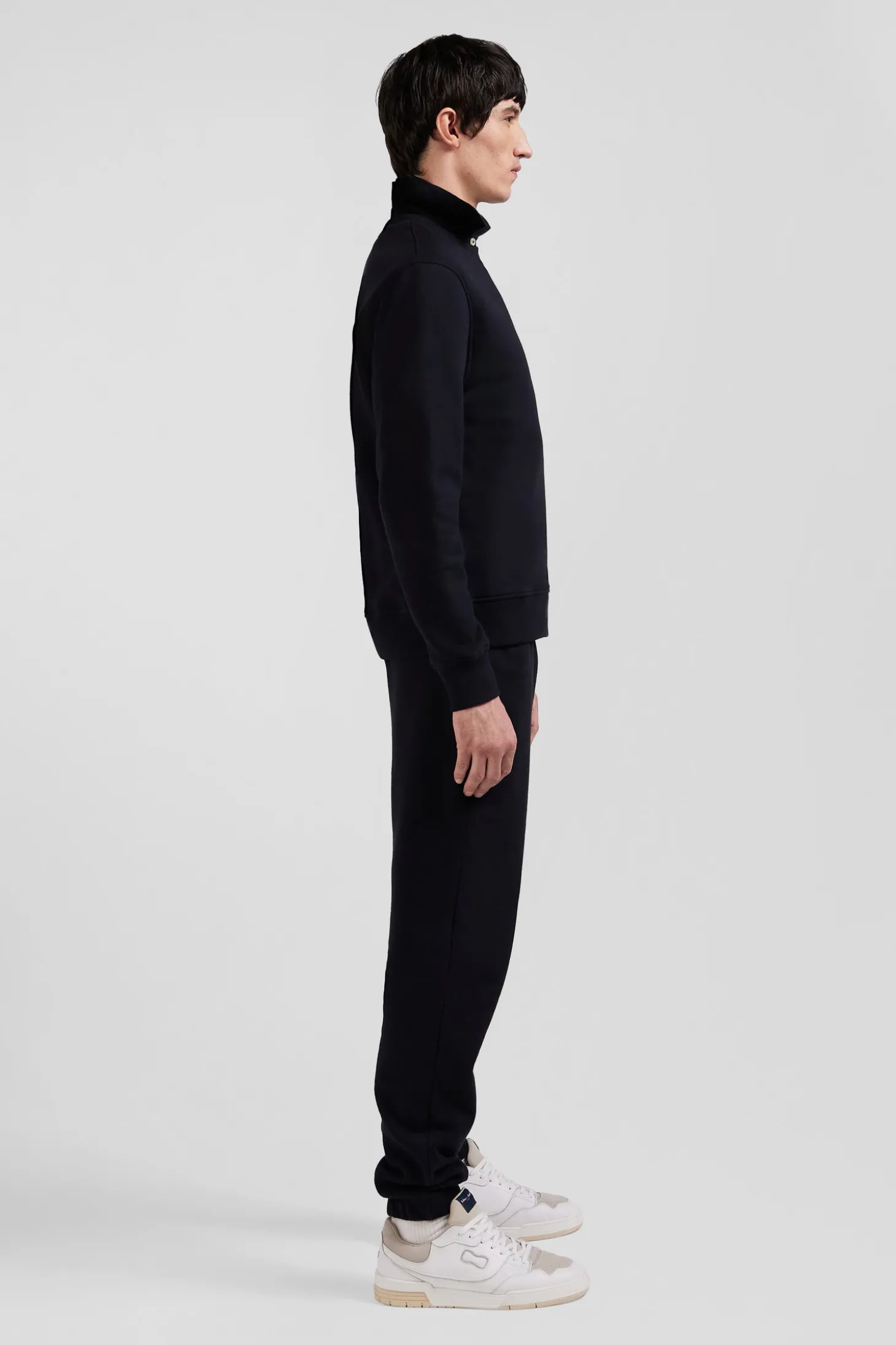 Sweatshirt en molleton coton uni noir coupe Regular