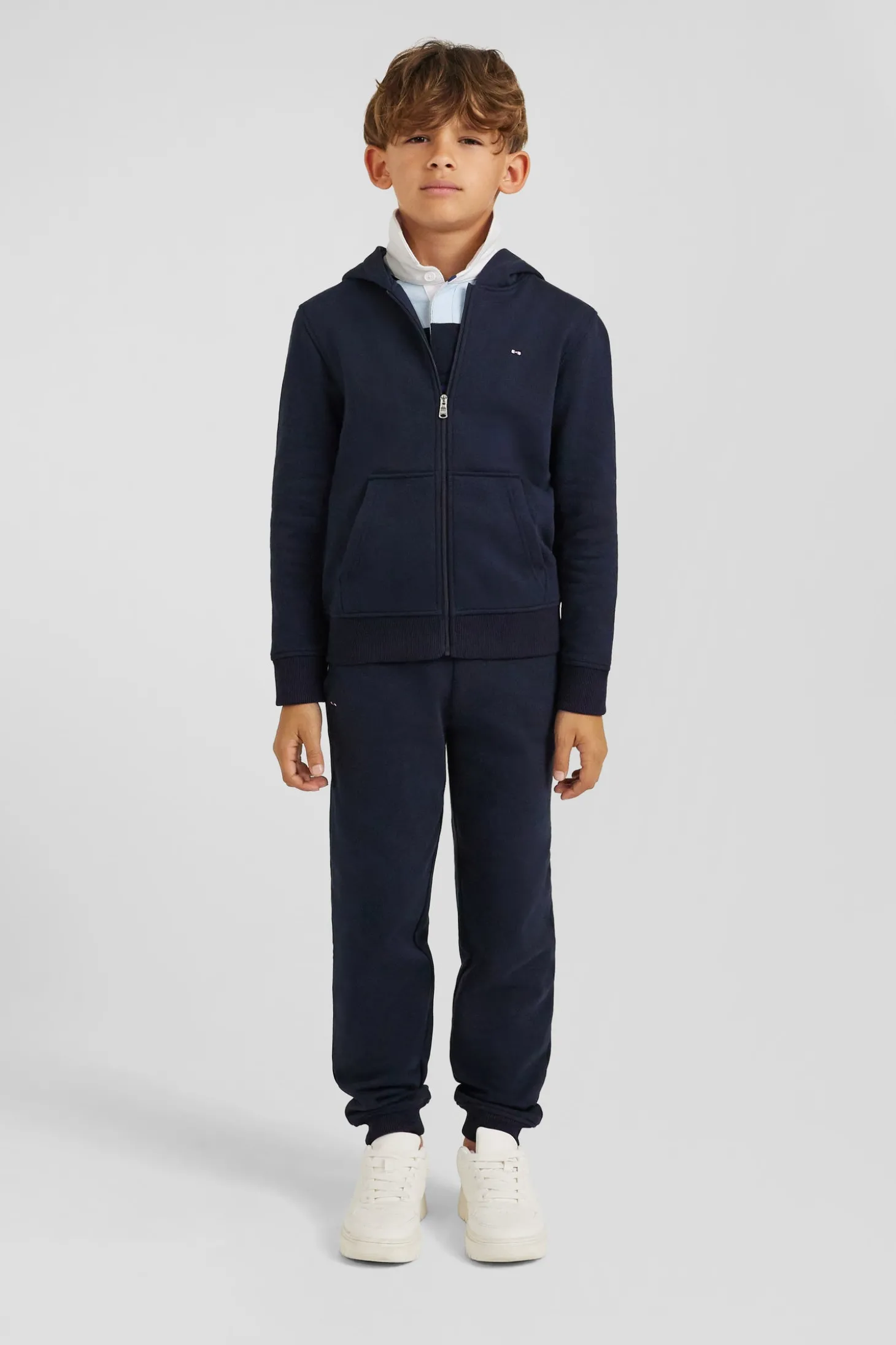 Sweatshirt zippé à capuche en coton bleu marine coupe Regular