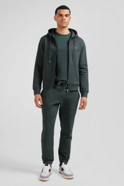 Sweatshirt zippé à capuche en molleton coton vert coupe Regular