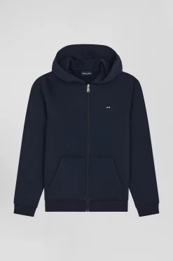 Sweatshirt zippé à capuche en coton bleu marine coupe Regular