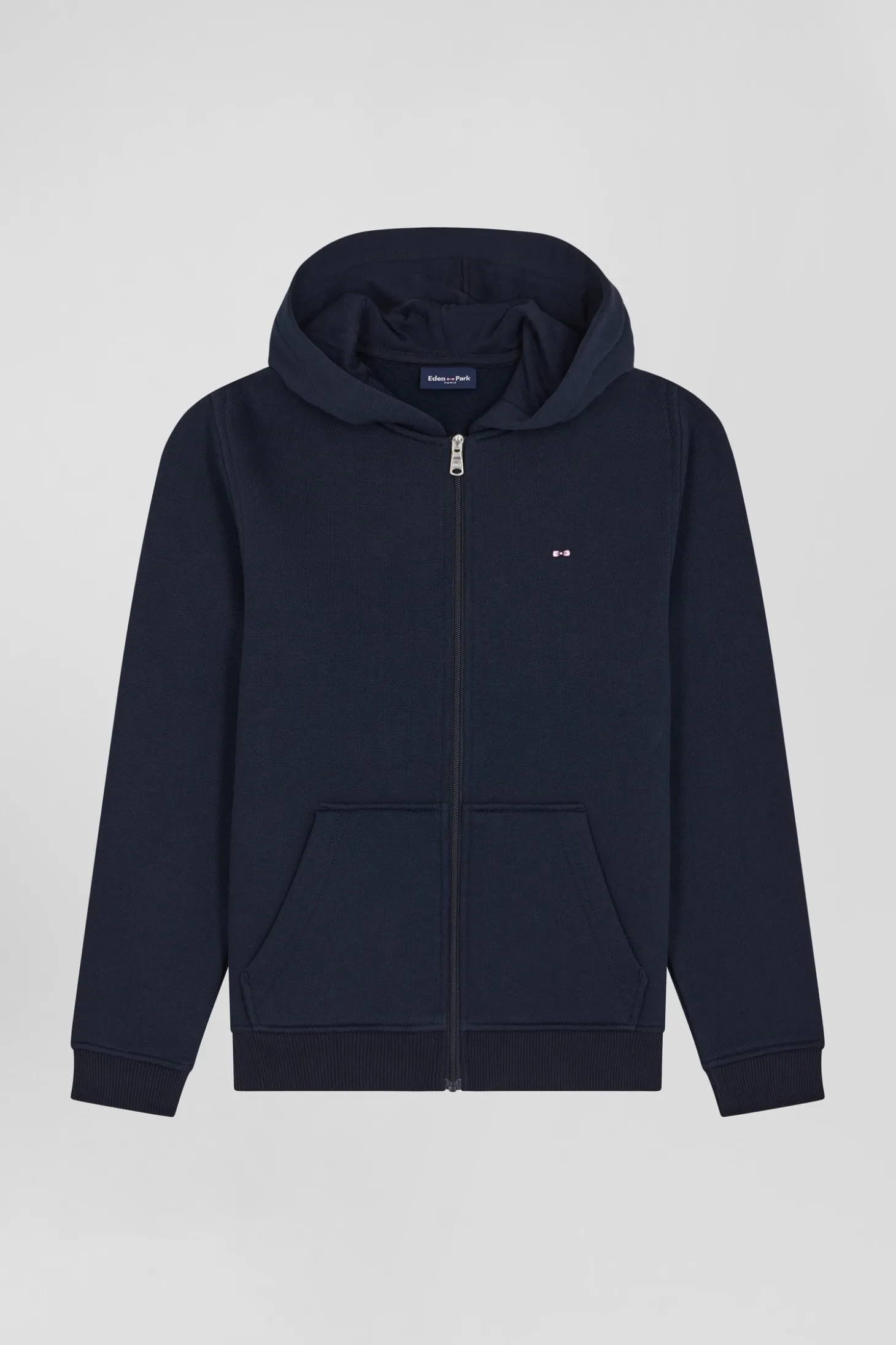 Sweatshirt zippé à capuche en coton bleu marine coupe Regular