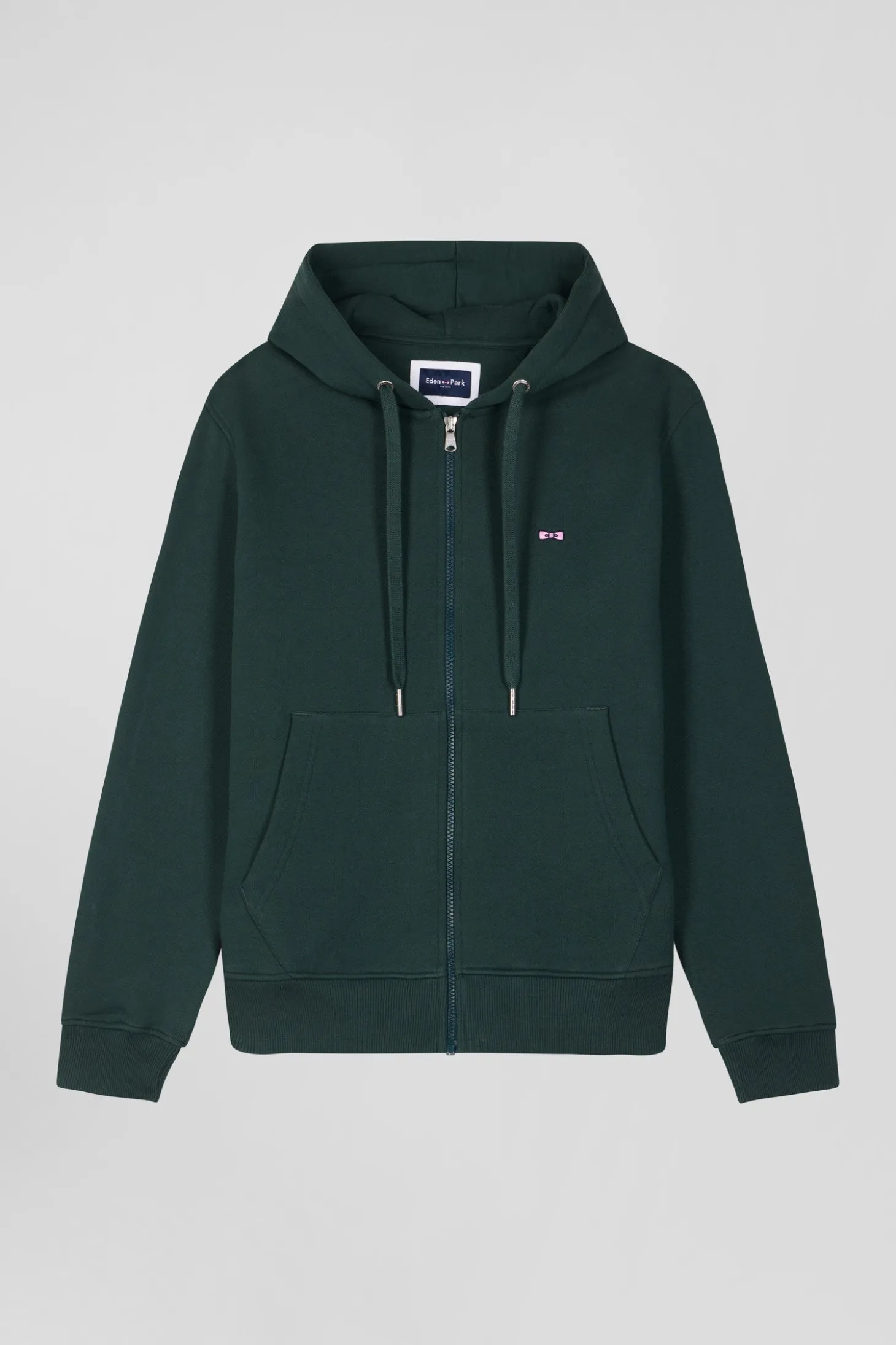 Sweatshirt zippé à capuche en molleton coton vert coupe Regular