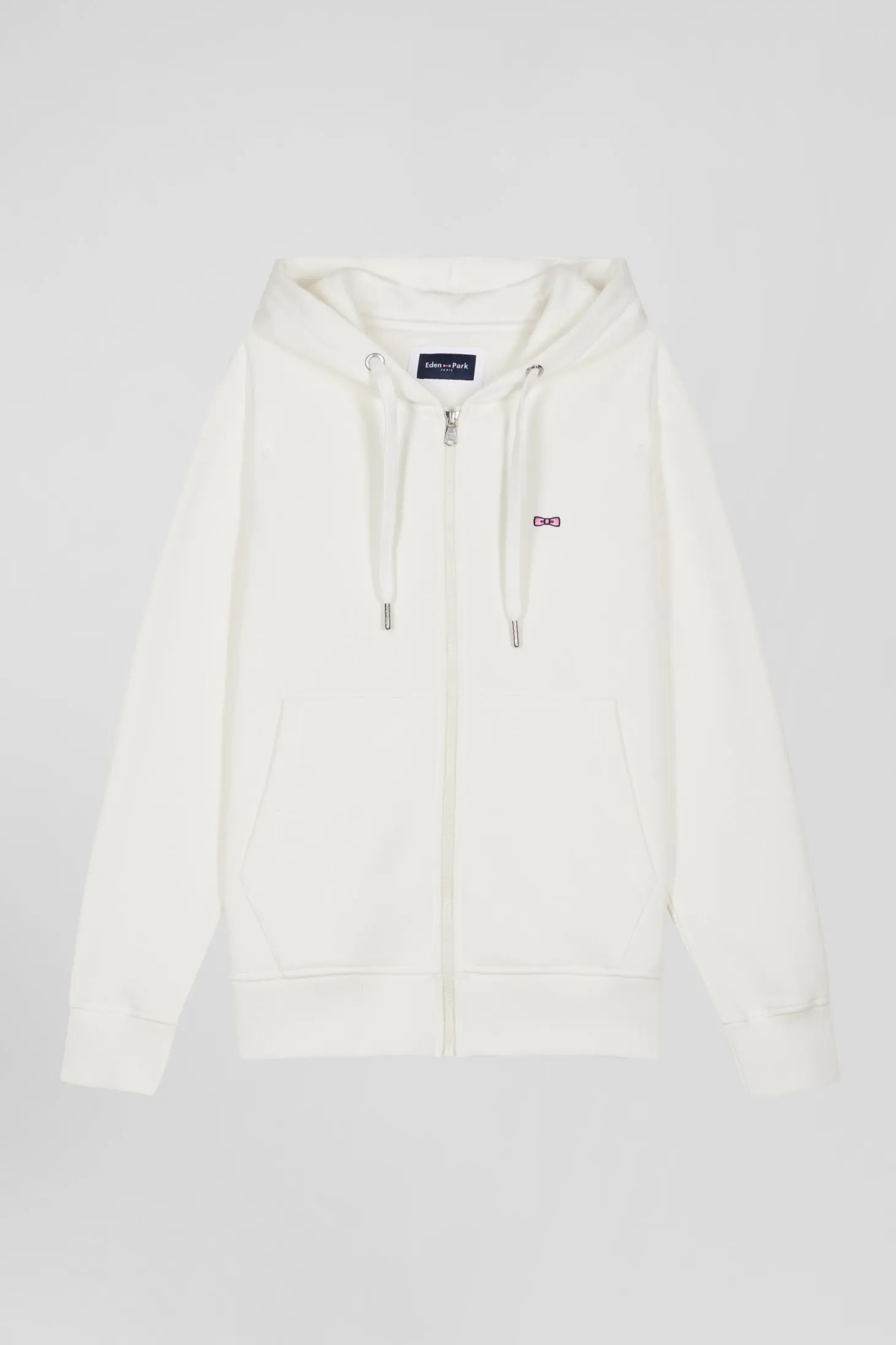 Sweatshirt zippé à capuche en molleton coton écru coupe Regular