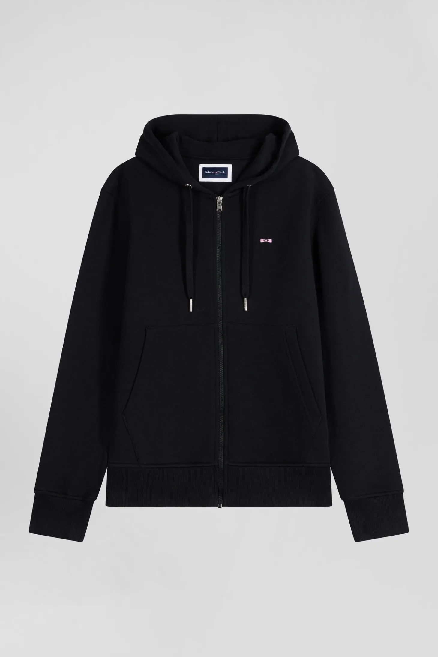 Sweatshirt zippé à capuche en molleton coton noir coupe Regular