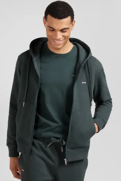 Sweatshirt zippé à capuche en molleton coton vert coupe Regular