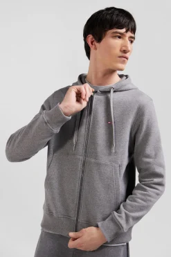 Sweatshirt zippé à capuche en molleton coton gris coupe Regular