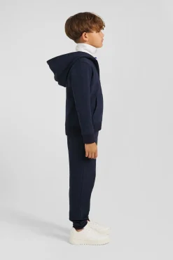 Sweatshirt zippé à capuche en coton bleu marine coupe Regular