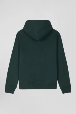 Sweatshirt zippé à capuche en molleton coton vert coupe Regular