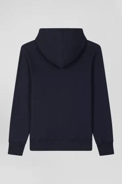 Sweatshirt zippé à capuche en molleton coton bleu marine coupe Regular