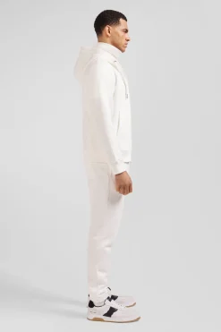 Sweatshirt zippé à capuche en molleton coton écru coupe Regular