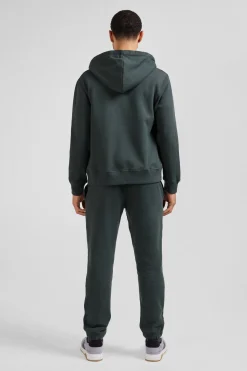 Sweatshirt zippé à capuche en molleton coton vert coupe Regular