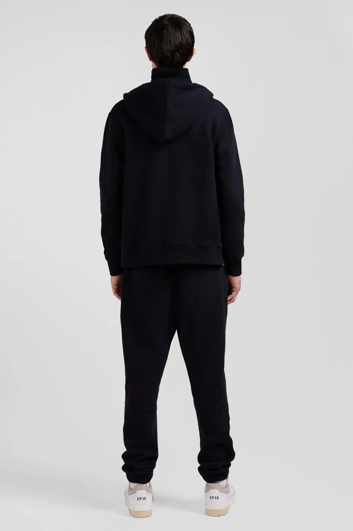 Sweatshirt zippé à capuche en molleton coton noir coupe Regular