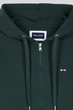 Sweatshirt zippé à capuche en molleton coton vert coupe Regular