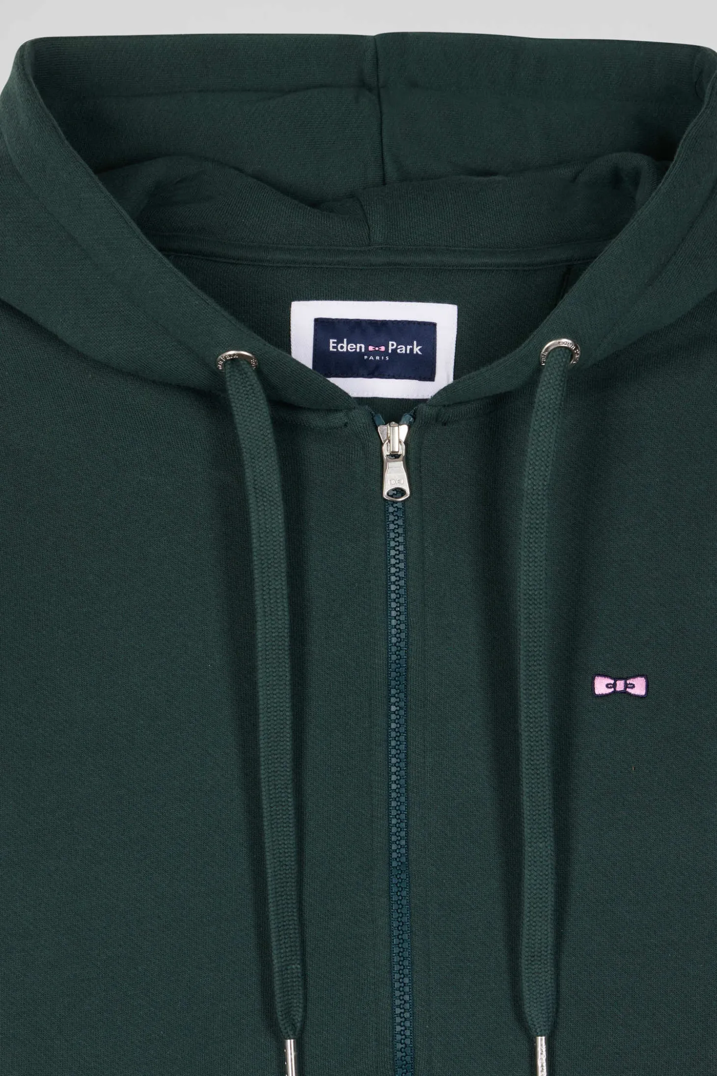 Sweatshirt zippé à capuche en molleton coton vert coupe Regular