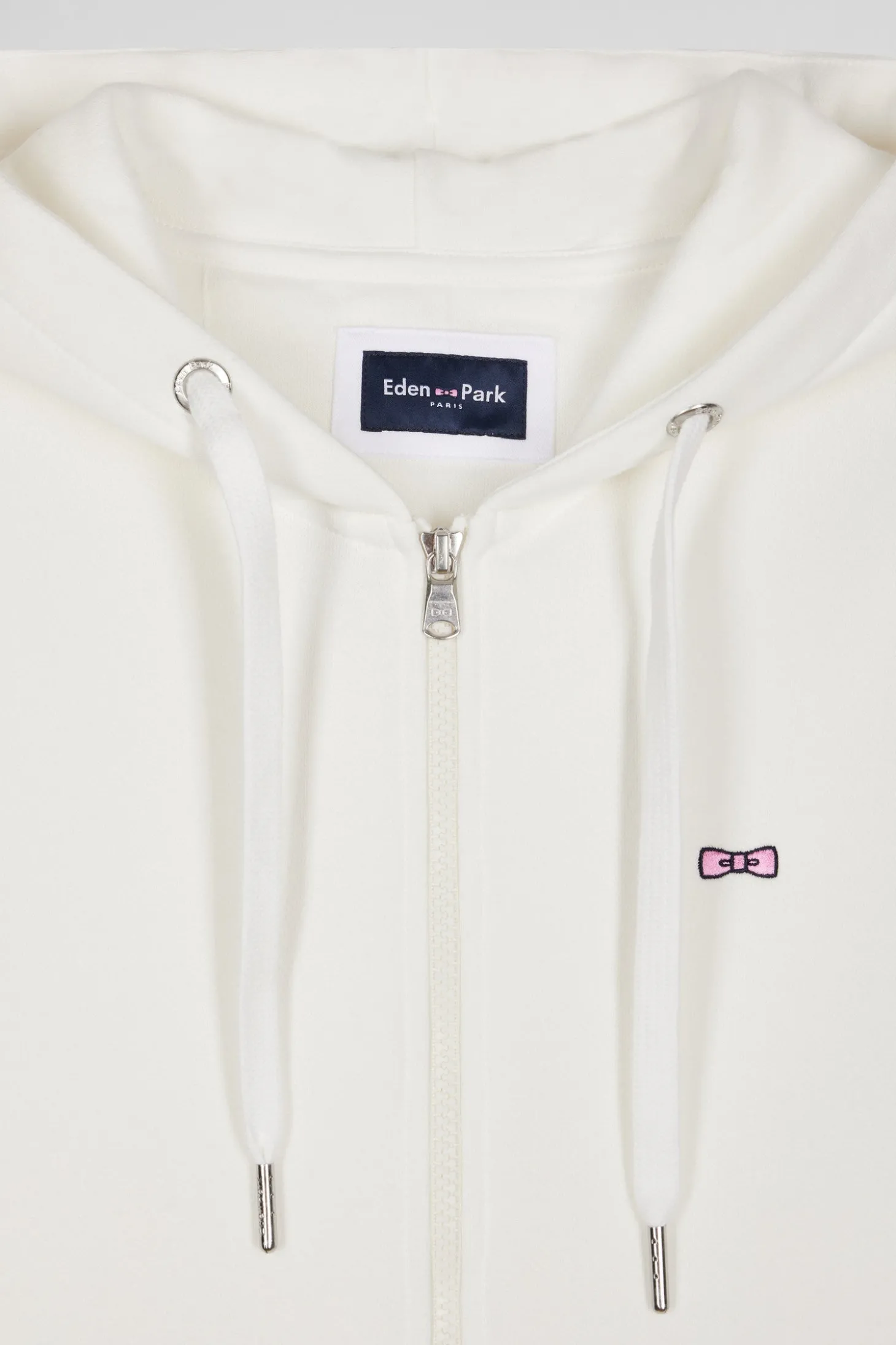 Sweatshirt zippé à capuche en molleton coton écru coupe Regular